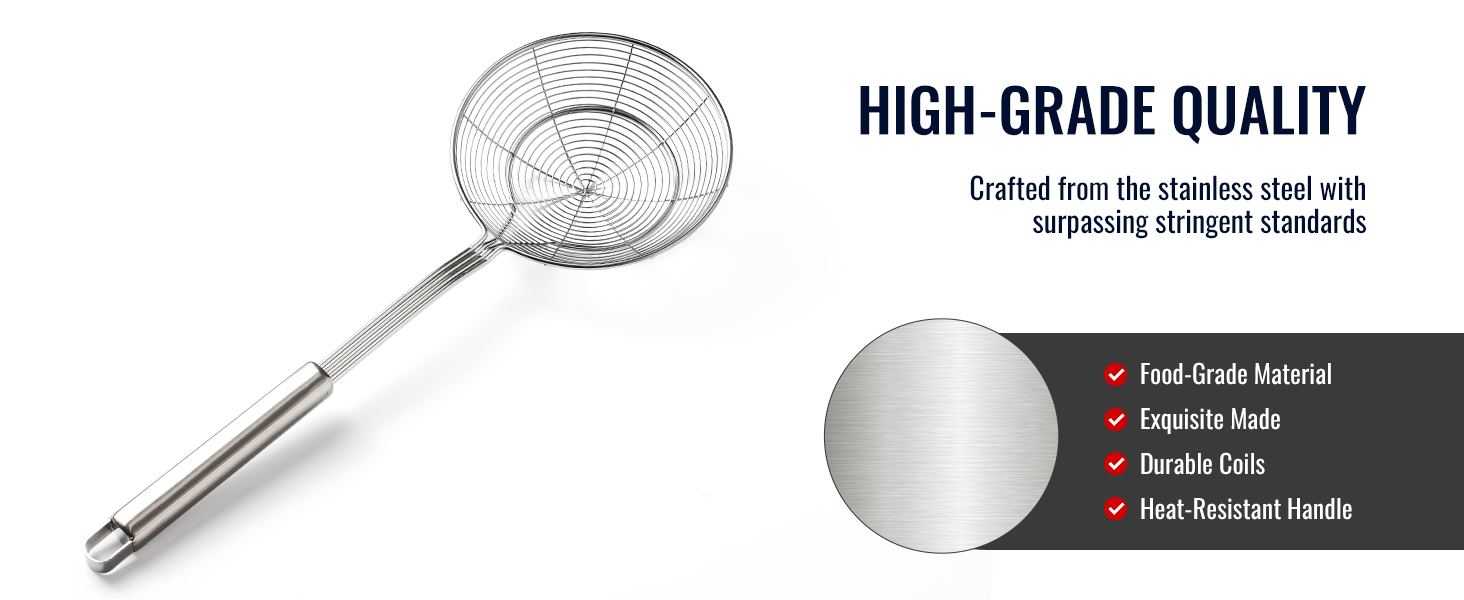 Hiware Solid Stainless Steel Spider Strainer Skimmer Ladle, Kitchen Utensils Wire Strainer Pasta Spoon, 7 Inch