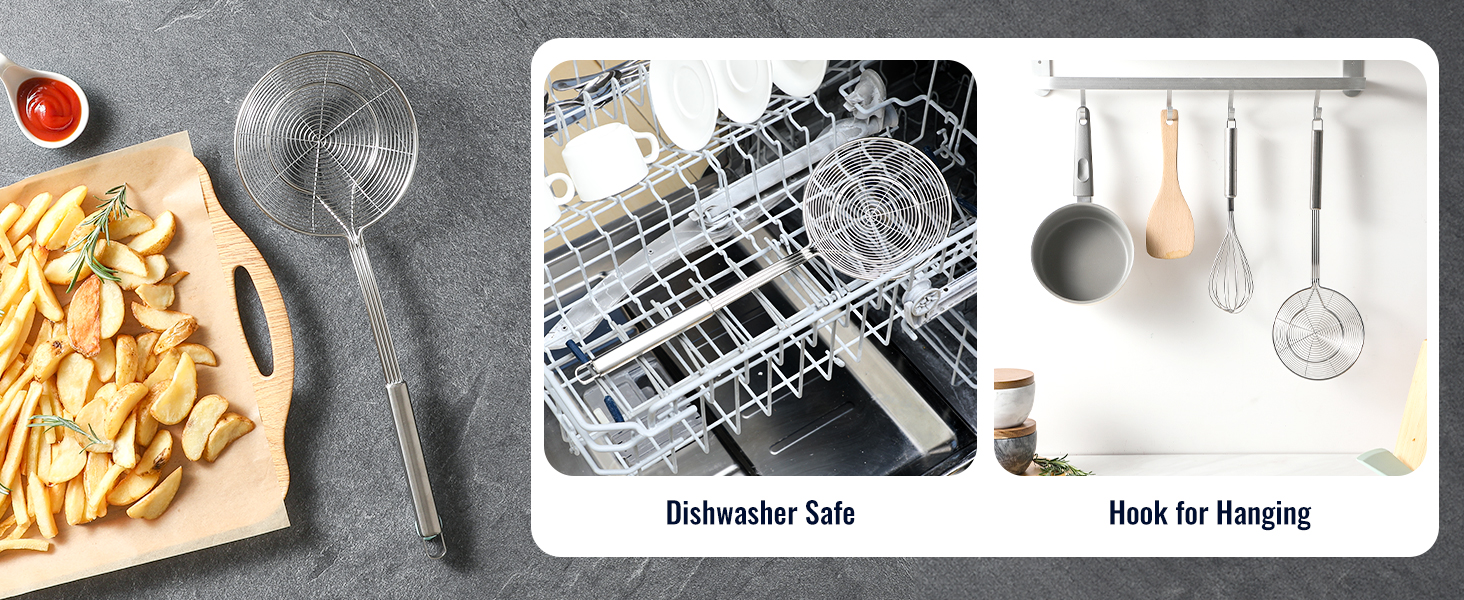 Hiware Solid Stainless Steel Spider Strainer Skimmer Ladle, Kitchen Utensils Wire Strainer Pasta Spoon, 7 Inch