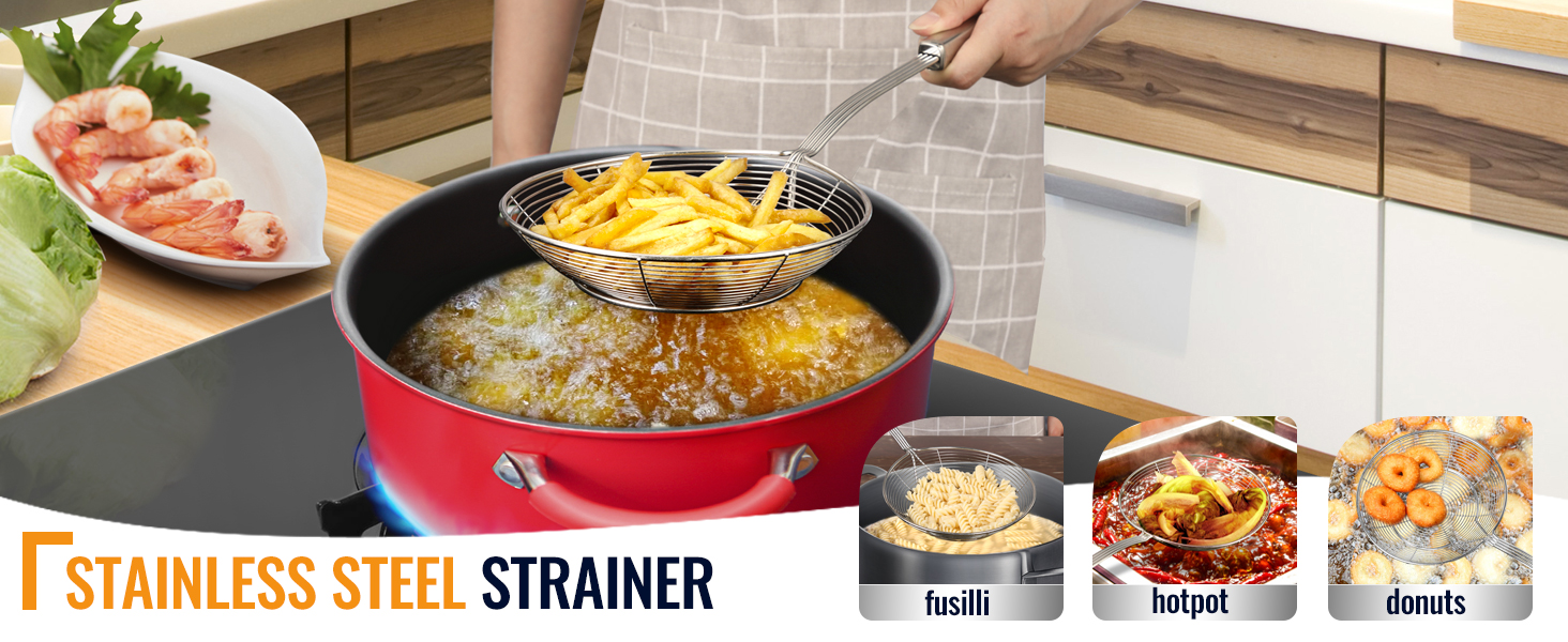 Hiware Solid Stainless Steel Spider Strainer Skimmer Ladle, Kitchen Utensils Wire Strainer Pasta Spoon, 7 Inch