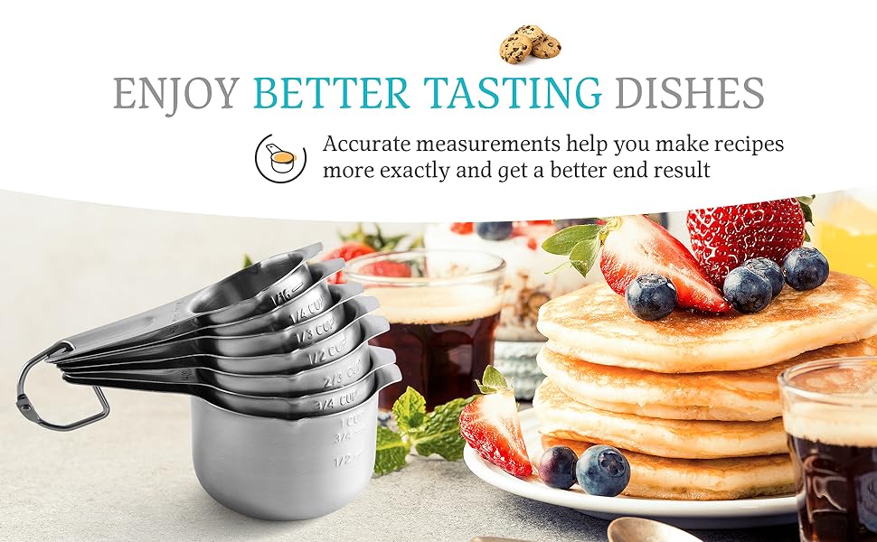 Spring Chef Stainless Steel Measuring Cups Set of 7 with Pour Spout - Nesting Kitchen Tools with Easy Read Markings to Measure Dry or Liquid Ingredients - Metal Measuring Cups for Baking & Cooking