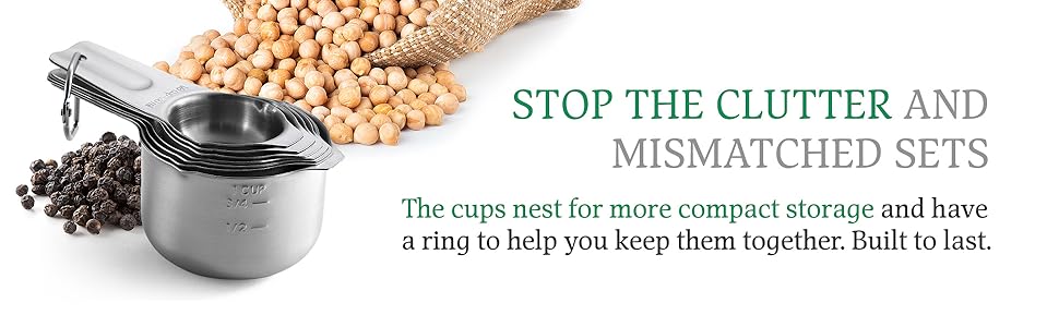 Spring Chef Stainless Steel Measuring Cups Set of 7 with Pour Spout - Nesting Kitchen Tools with Easy Read Markings to Measure Dry or Liquid Ingredients - Metal Measuring Cups for Baking & Cooking