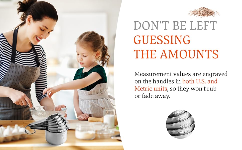 Spring Chef Stainless Steel Measuring Cups Set of 7 with Pour Spout - Nesting Kitchen Tools with Easy Read Markings to Measure Dry or Liquid Ingredients - Metal Measuring Cups for Baking & Cooking