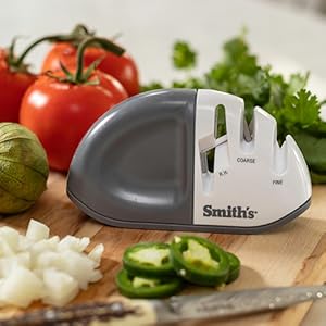 Smith's 51003 Diamond Edge Grip™ MAX 2-Stage Sharpener – White - Compact - Non-Slip Base - Patented V Grip – Sharpen Knives & Scissors - Diamond & Ceramic Sharpeners