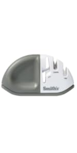 Smith's 51003 Diamond Edge Grip™ MAX 2-Stage Sharpener – White - Compact - Non-Slip Base - Patented V Grip – Sharpen Knives & Scissors - Diamond & Ceramic Sharpeners