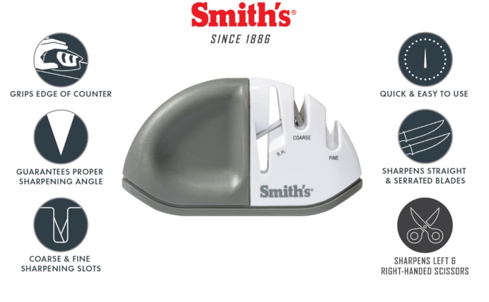 Smith's 51003 Diamond Edge Grip™ MAX 2-Stage Sharpener – White - Compact - Non-Slip Base - Patented V Grip – Sharpen Knives & Scissors - Diamond & Ceramic Sharpeners