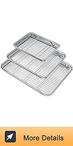 Wildone Baking Sheet & Rack Set [2 Sheets + 2 Racks], Stainless Steel Cookie Pan with Cooling Rack, Size 16 x 12 x 1 Inch, Non Toxic & Heavy Duty & Easy Clean