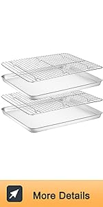Wildone Baking Sheet & Rack Set [2 Sheets + 2 Racks], Stainless Steel Cookie Pan with Cooling Rack, Size 16 x 12 x 1 Inch, Non Toxic & Heavy Duty & Easy Clean