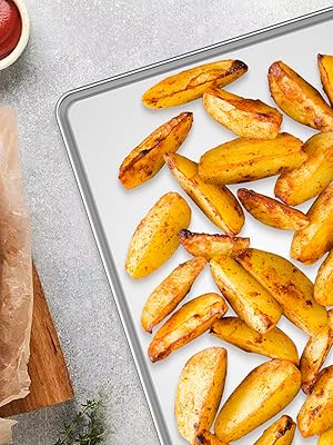 Wildone Baking Sheet & Rack Set [2 Sheets + 2 Racks], Stainless Steel Cookie Pan with Cooling Rack, Size 16 x 12 x 1 Inch, Non Toxic & Heavy Duty & Easy Clean