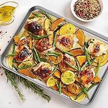 Wildone Baking Sheet & Rack Set [2 Sheets + 2 Racks], Stainless Steel Cookie Pan with Cooling Rack, Size 16 x 12 x 1 Inch, Non Toxic & Heavy Duty & Easy Clean