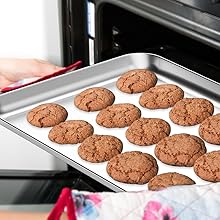 Wildone Baking Sheet & Rack Set [2 Sheets + 2 Racks], Stainless Steel Cookie Pan with Cooling Rack, Size 16 x 12 x 1 Inch, Non Toxic & Heavy Duty & Easy Clean
