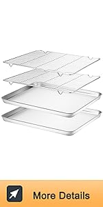 Wildone Baking Sheet & Rack Set [2 Sheets + 2 Racks], Stainless Steel Cookie Pan with Cooling Rack, Size 16 x 12 x 1 Inch, Non Toxic & Heavy Duty & Easy Clean