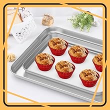 Wildone Baking Sheet with Rack Set (3 Pans + 3 Racks), Stainless Steel Baking Pan Cookie Sheet with Cooling Rack, Non Toxic & Heavy Duty & Easy Clean