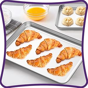 Wildone Baking Sheet Set of 3, Stainless Steel Cookie Sheet Cooking Sheet Pan for Baking & Roasting, 9/12/16 Inch, Non Toxic & Heavy Duty & Easy Clean