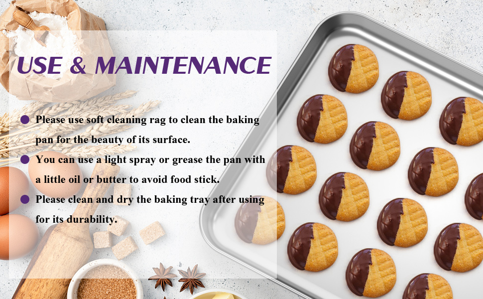 Wildone Baking Sheet Set of 3, Stainless Steel Cookie Sheet Cooking Sheet Pan for Baking & Roasting, 9/12/16 Inch, Non Toxic & Heavy Duty & Easy Clean