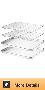 Wildone Baking Sheet Set of 3, Stainless Steel Cookie Sheet Cooking Sheet Pan for Baking & Roasting, 9/12/16 Inch, Non Toxic & Heavy Duty & Easy Clean