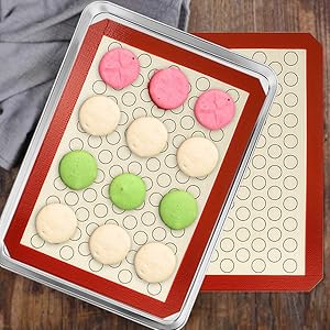 Wildone Baking Sheet with Silicone Mat Set, Set of 6 (3 Sheets + 3 Mats), Stainless Steel Cookie Sheet Baking Pan with Silicone Mat, Non Toxic & Heavy Duty & Easy Clean