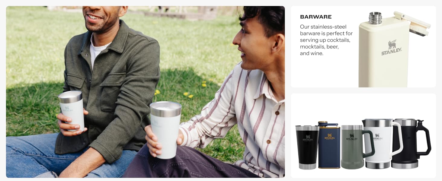 Stanley Happy Hour Cocktail Shaker Set 20 oz | Bartender Kit for Camping and Travel | Cocktail Drink Mixing Set with 2 Cups | Insulated Stainless Steel | BPA-Free | Stainless Steel