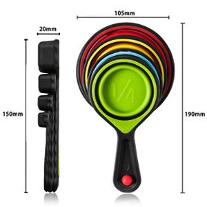 Collapsible Measuring Cups and Spoons - Portable Food Grade Silicone for Liquid & Dry Measuring, 8 Piece Set Kitchen Measuring Tool