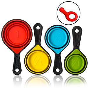 Collapsible Measuring Cups and Spoons - Portable Food Grade Silicone for Liquid & Dry Measuring, 8 Piece Set Kitchen Measuring Tool