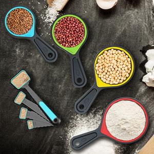 Collapsible Measuring Cups and Spoons - Portable Food Grade Silicone for Liquid & Dry Measuring, 8 Piece Set Kitchen Measuring Tool