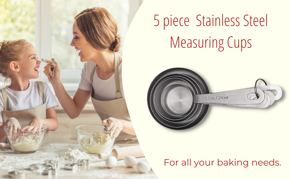 husMait Stainless Steel Measuring Cups - 5 Piece Heavy Duty Measuring Cup Set with Storage Ring