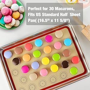Macaron Silicone Baking Mat - Set of 2 Non Stick Silicon Macaroon Baking Sheet Cookie Liner(BPA Free/Reusable/Half Sheet),Perfect Cooking Kit for Macarons,Pastry,Cake and Bread Making (Red)