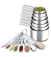 Joyhill Copper Measuring Cups and Spoons Set of 10 Piece, Stainless Steel Nesting Measuring Cup Set with Soft Touch Silicone Handles for Dry and Liquid Ingredients