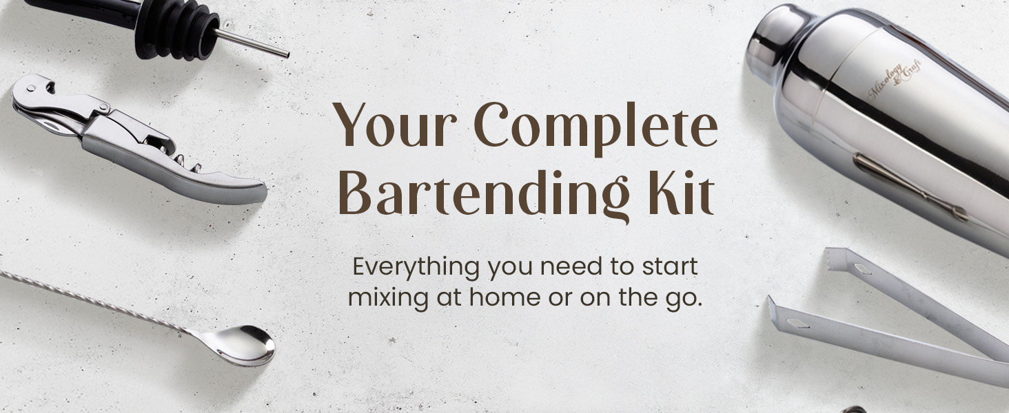 Mixology & Craft Cocktail Shaker Set with Dark Bamboo Stand - Professional 10-Piece Bartender Kit - Complete Bar Set & Cocktail Mixer Kit for Home (Gold)