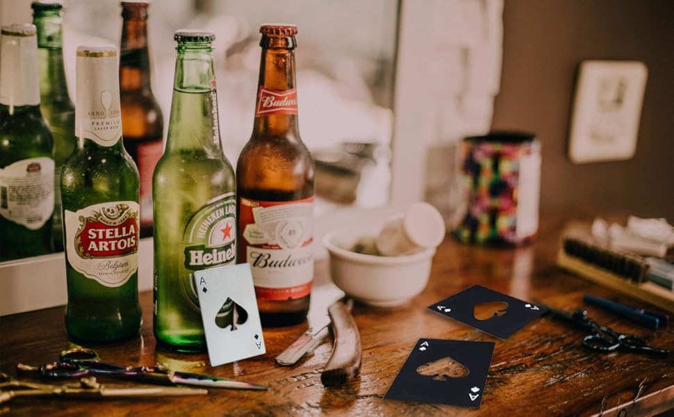 Ace Of Spades Bottle Opener Credit Card Size Pocker Cap Opener Portable Stainless Steel Can Opener (2 Pack Black & Silver)