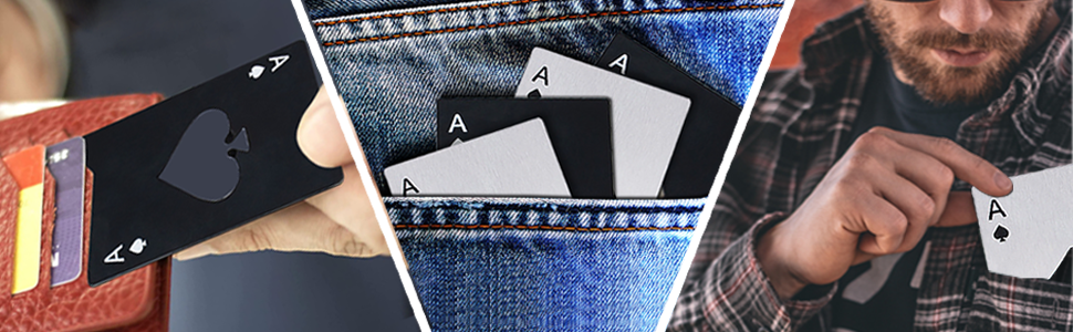 Ace Of Spades Bottle Opener Credit Card Size Pocker Cap Opener Portable Stainless Steel Can Opener (2 Pack Black & Silver)