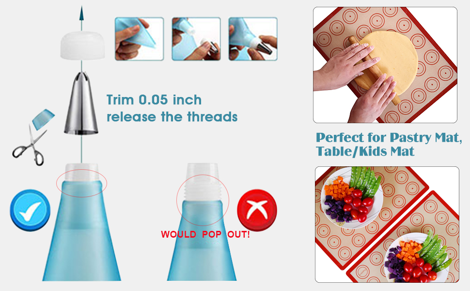 Angadona Macaron Silicone Baking Mats Kit (16pcs set) Macaroon Baking Mat Set of 2 Half Sheet Macaron Silicone Mat Nonstick Macaron Mat Sheet,6 Piping Tip,2 Piping Bag with 3 Bag Tie,2 coupler