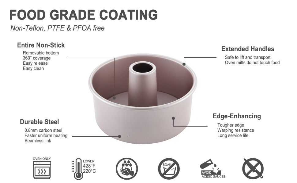 CHEFMADE Angel Food Cake Pan, 6-Inch with Removable Loose Bottom Non-Stick Chiffon Tube Pan for Oven and Instant Pot Baking (Champagne Gold)