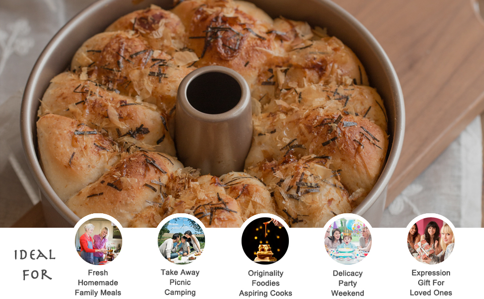 CHEFMADE Angel Food Cake Pan, 6-Inch with Removable Loose Bottom Non-Stick Chiffon Tube Pan for Oven and Instant Pot Baking (Champagne Gold)