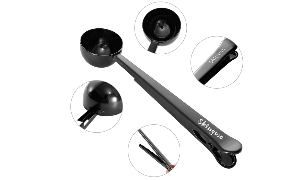 Coffee Scoop with Bag Clip, Multi-Function Milk Powder Measuring Spoon, 20ml (Black)