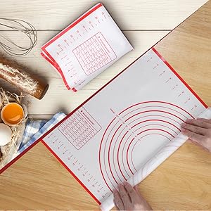 Silicone Pastry Baking Mat Dough - 16x24Inch Large Non Stick Slip Cookie Bread Rolling Mats Sheet, Kitchen Counter Kneading Cooking Board Pad Matt with Measurement for Pie Pizza Cookies Fondant Making