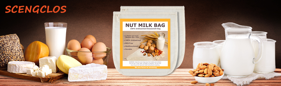Nut Milk Bags, All Natural Cheesecloth Bags, 12