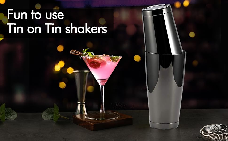 Stainless Steel Cocktail Shaker 2 Piece 18oz Unweighted & 28oz Weighted Professional Bartender Boston Shaker Drink Mixer for Bartending Essential Bar Tools - BLACK