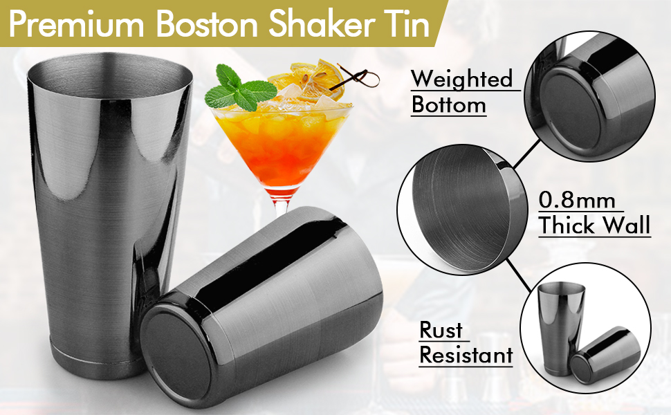 Stainless Steel Cocktail Shaker 2 Piece 18oz Unweighted & 28oz Weighted Professional Bartender Boston Shaker Drink Mixer for Bartending Essential Bar Tools - BLACK