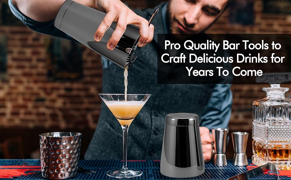 Stainless Steel Cocktail Shaker 2 Piece 18oz Unweighted & 28oz Weighted Professional Bartender Boston Shaker Drink Mixer for Bartending Essential Bar Tools - BLACK