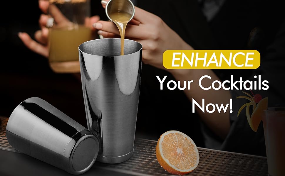 Stainless Steel Cocktail Shaker 2 Piece 18oz Unweighted & 28oz Weighted Professional Bartender Boston Shaker Drink Mixer for Bartending Essential Bar Tools - BLACK