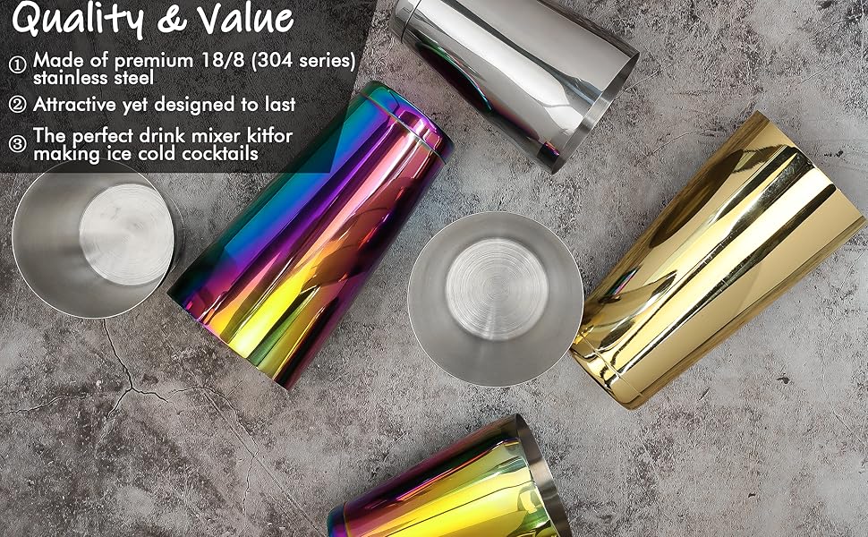 Stainless Steel Cocktail Shaker 2 Piece 18oz Unweighted & 28oz Weighted Professional Bartender Boston Shaker Drink Mixer for Bartending Essential Bar Tools - BLACK