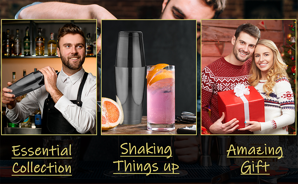 Stainless Steel Cocktail Shaker 2 Piece 18oz Unweighted & 28oz Weighted Professional Bartender Boston Shaker Drink Mixer for Bartending Essential Bar Tools - BLACK