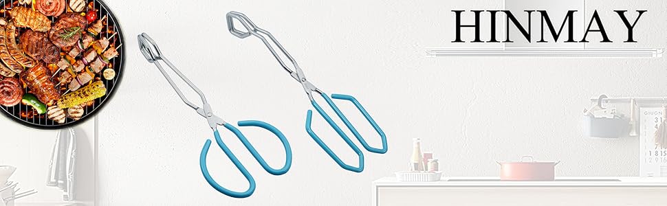 Scissor Style Tongs 10 Inches and 11 Inches Set Stainless Steel Grilling Tongs Hotdog Tongs, Set of 2