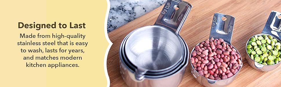 Measuring Cups and Spoons Set of 15, Stackable Cups, Long Handle with Leveler Fits Narrow Jars, 304 Premium Stainless Steel, Kitchen Gadgets for Liquid & Dry Ingredients Cooking Baking