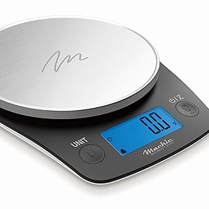 Food Kitchen Scale by NutraTrack™ Digital Grams and Ounces for Coffee, Weight Loss, Baking, Cooking, Keto and Meal Prep, LCD Display, Stainless Steel, LOWEST 0.5g INCREMENTS Accuracy meets Durability!