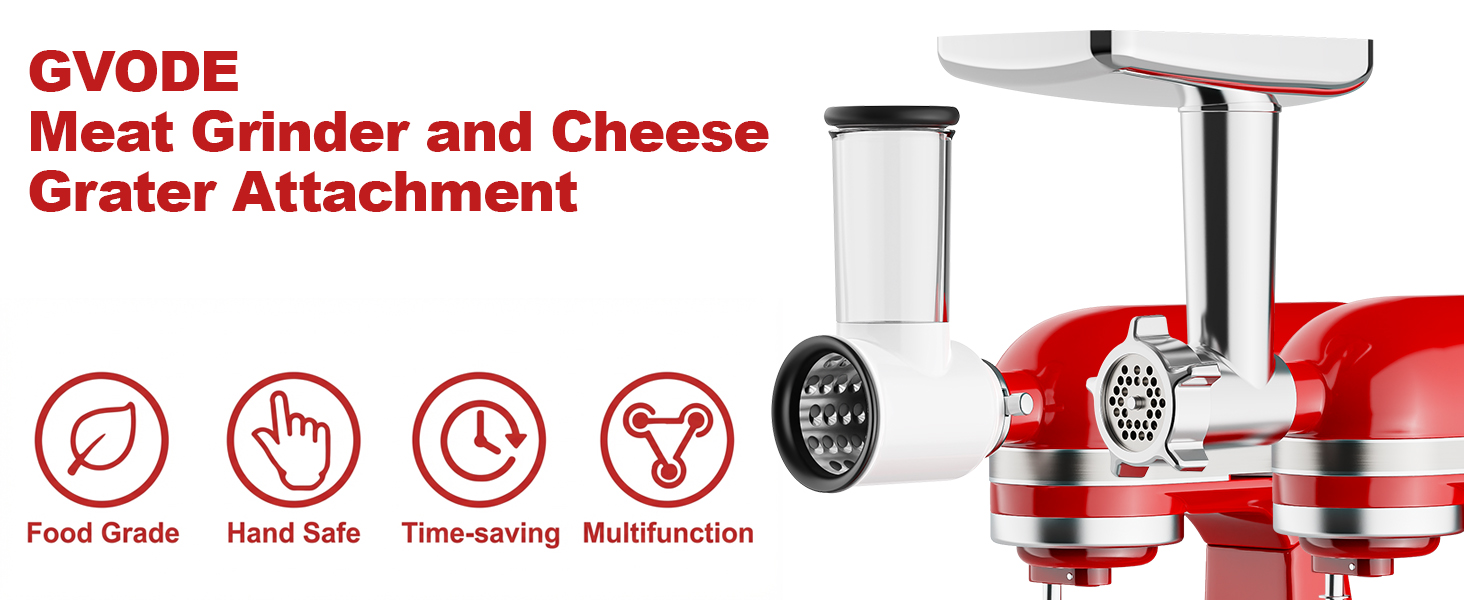 Meat Grinder and Cheese Grater Attachment for KitchenAid Stand Mixer, Slicer Shredder & Meat Grinder with Sausage Stuffer, 2 Pcs for KitchenAid Accessories and Attachments