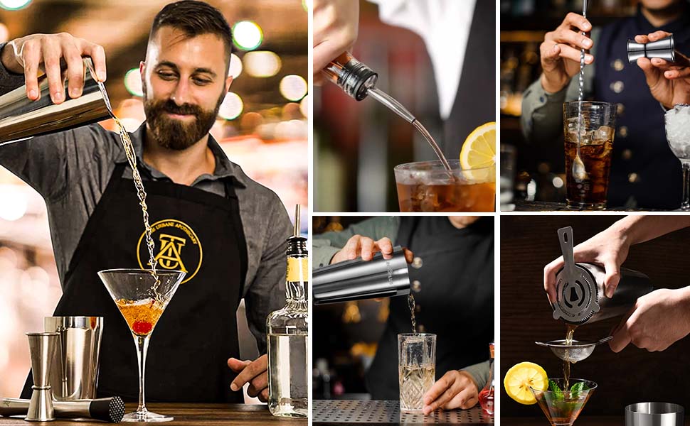 Cocktail Shaker, 27OZ Martini Shaker, Drink Shaker, Cocktail Shaker Set 6 Pcs,Boston Shaker, Bar Set, Cocktail Strainer, Bar tools, Bartender Kit, Stainless Steel Double Measuring Jigger, Mixing Spoon