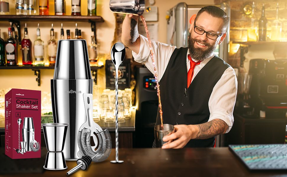 Cocktail Shaker, 27OZ Martini Shaker, Drink Shaker, Cocktail Shaker Set 6 Pcs,Boston Shaker, Bar Set, Cocktail Strainer, Bar tools, Bartender Kit, Stainless Steel Double Measuring Jigger, Mixing Spoon