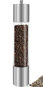 LHS Pepper Mill Grinder Salt Grinder Peppercorn Grinders with Adjustable Coarseness-Clear