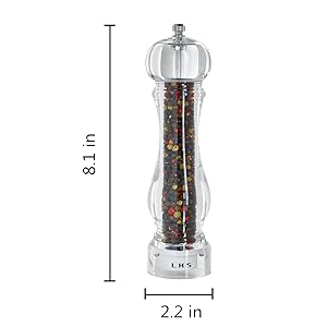 LHS Pepper Mill Grinder Salt Grinder Peppercorn Grinders with Adjustable Coarseness-Clear